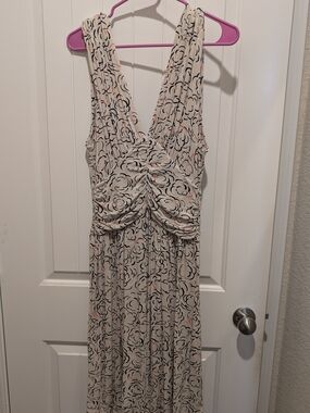 Deletta Cream Maxi Dress with Black and Peach Floral Motif